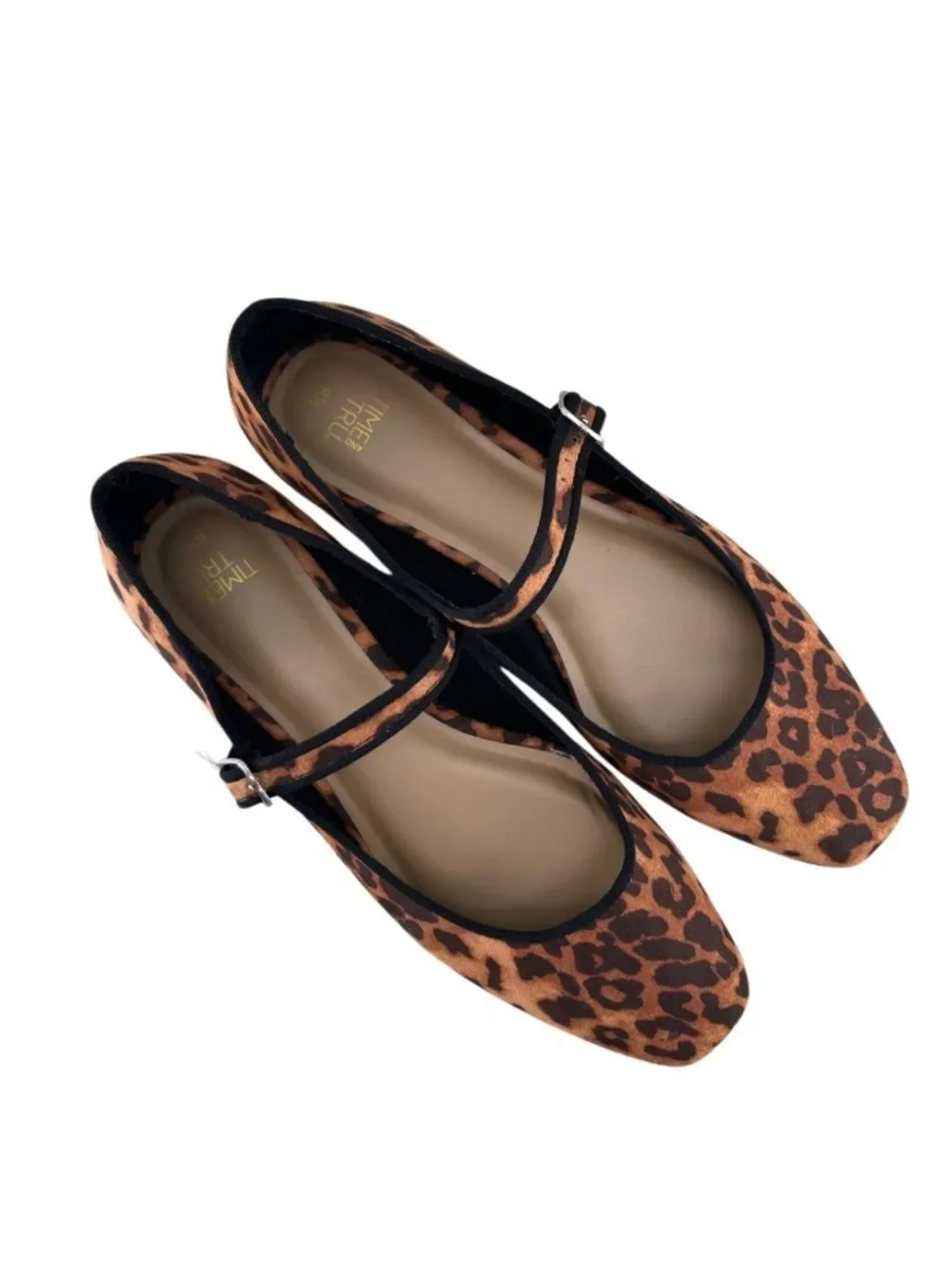 Faux Leather Mary Jayne Flats Leopard Print Shoes Size 8.5